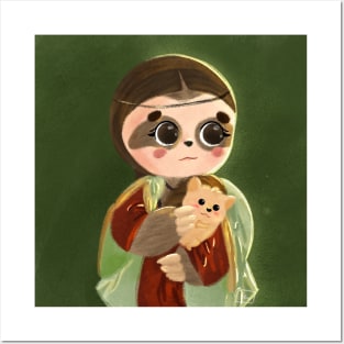 sloth with hedgehog not lady with an ermine inspired by da vinci's masterpieces Posters and Art